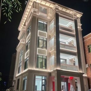 榆林 芝麻白花岗岩别墅外墙夜间效果