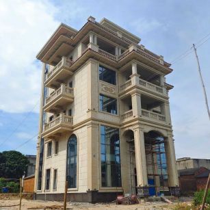 榆林 黄金麻花岗岩石材别墅外墙干挂搭配（雕花栏杆花瓶柱门楼罗马柱）