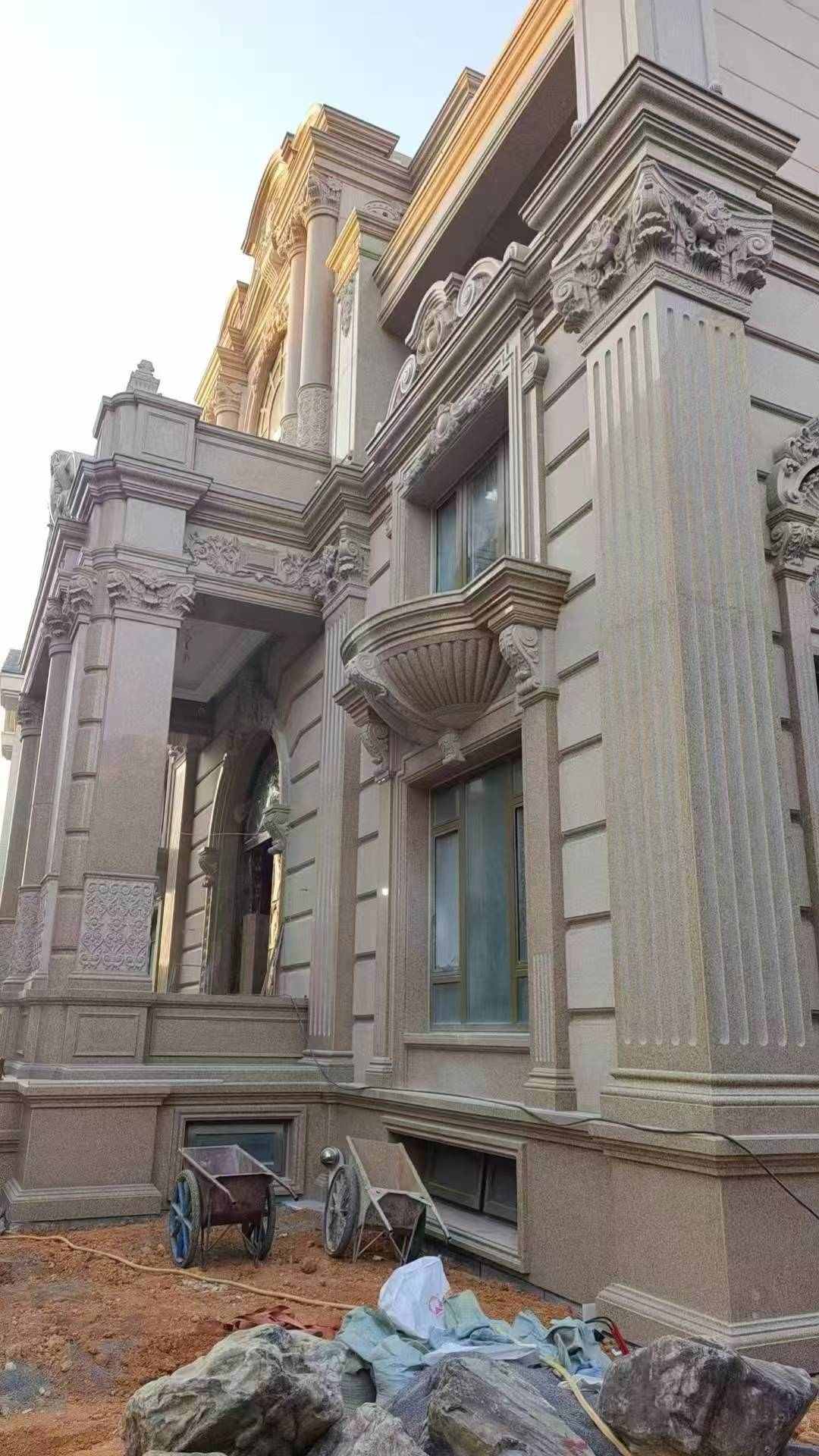 榆林 黄金麻花岗岩光面别墅外墙干挂施工完成