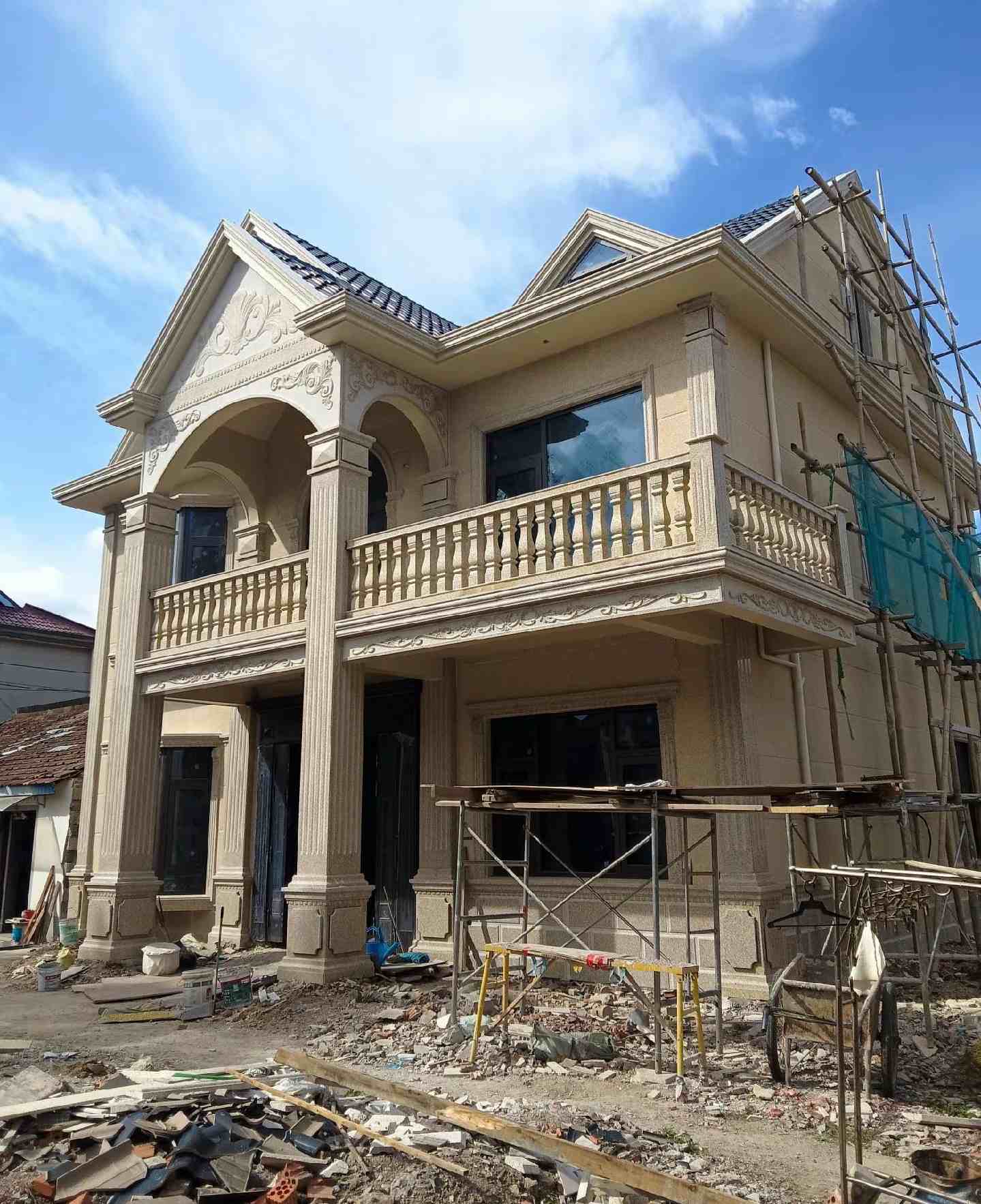 榆林 黄金麻花岗岩石材私人别墅雕花门楼柱阳台栏杆