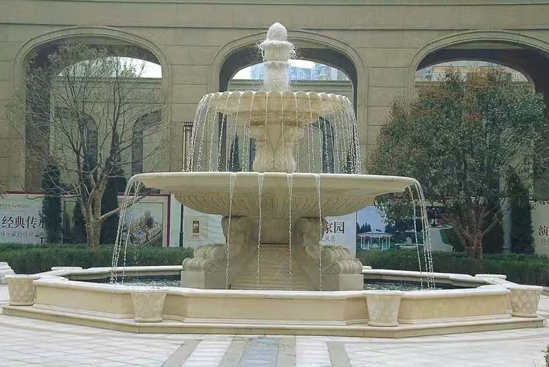 榆林 黄金麻花岗岩异型加工——户外庭院石雕流水喷泉