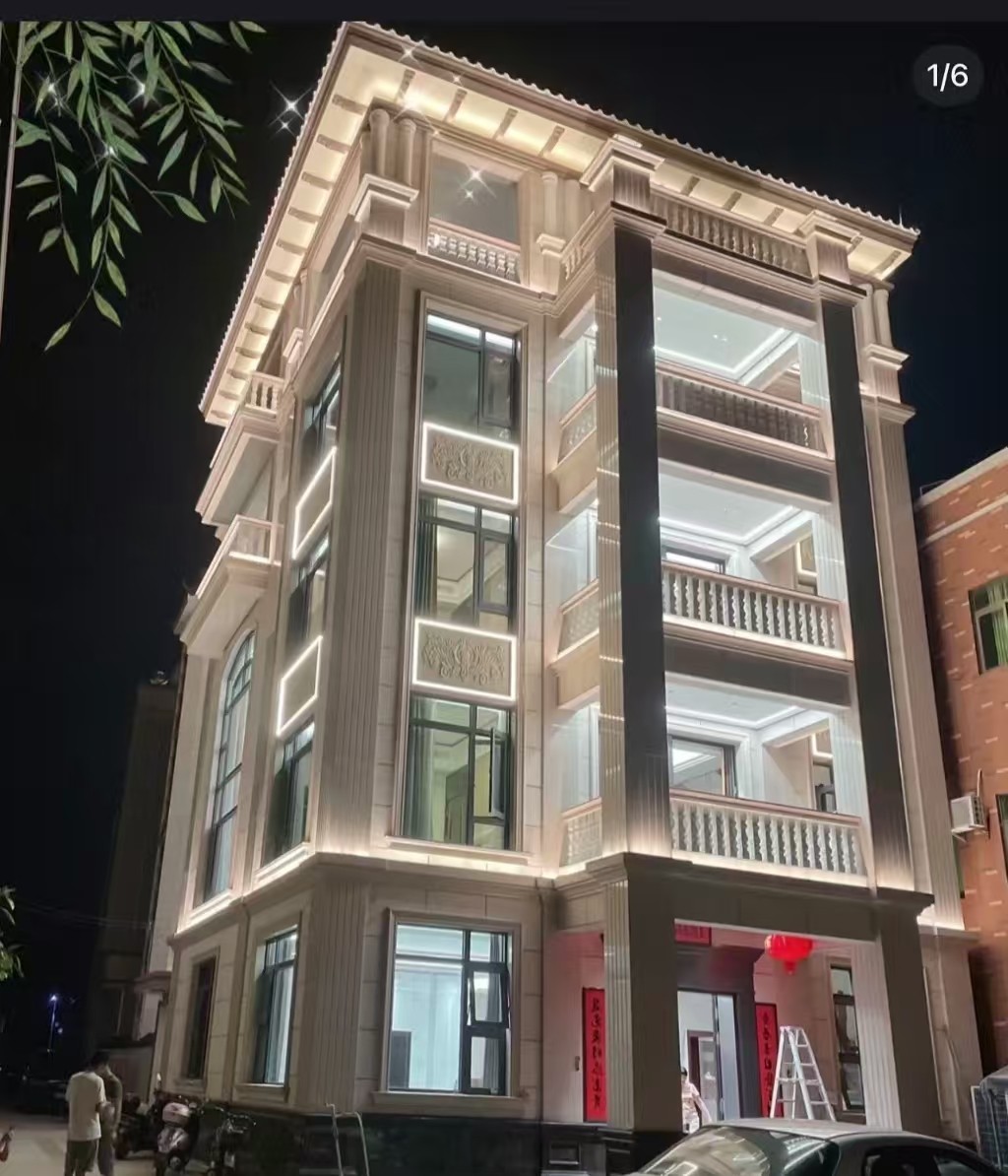 榆林 芝麻白花岗岩别墅外墙夜间效果