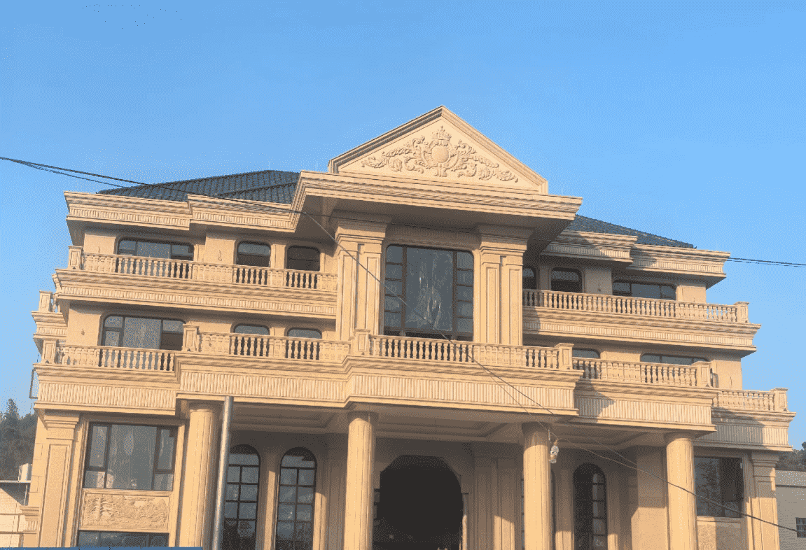 榆林黄金麻别墅外墙干挂石材效果示例