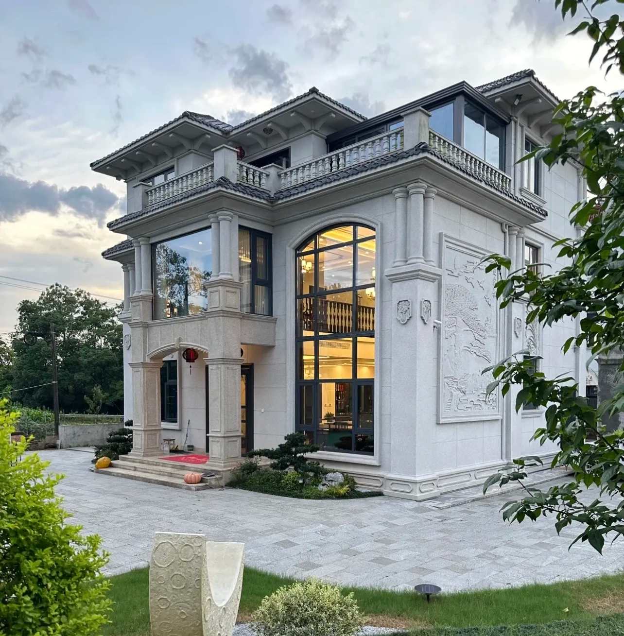 榆林 白麻花岗岩私人别墅干挂石材豪华定制