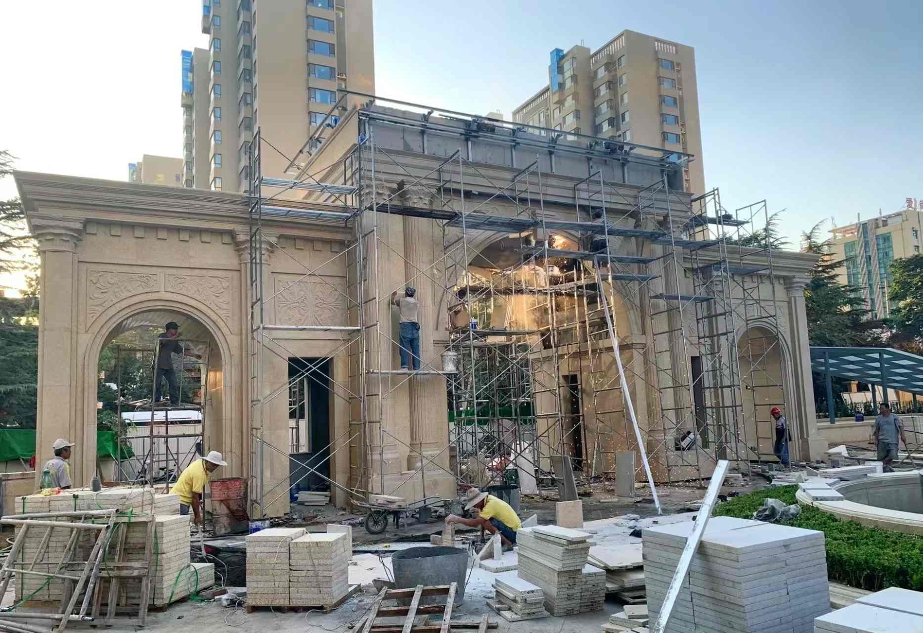 榆林 黄金麻荔枝面花岗岩小区门楼外墙干挂